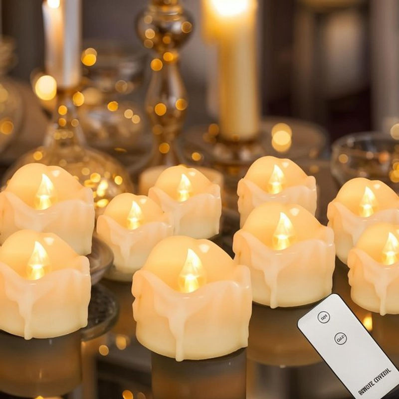 Batteriebetriebene LED Teelichter in Weiß mit Fernbedienung und Timer für Dekoration zu Hochzeit, Weihnachten oder Halloween - Bild 1