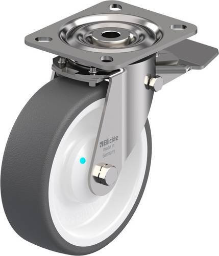 Blickle Lenkrolle LX-POTH 125KAD-ST mit Feststeller aus Edelstahl und Kunststoff in Grau und Weiß, Rad-Durchmesser: 125 mm, Tragfähigkeit: 250 kg - Bild 1