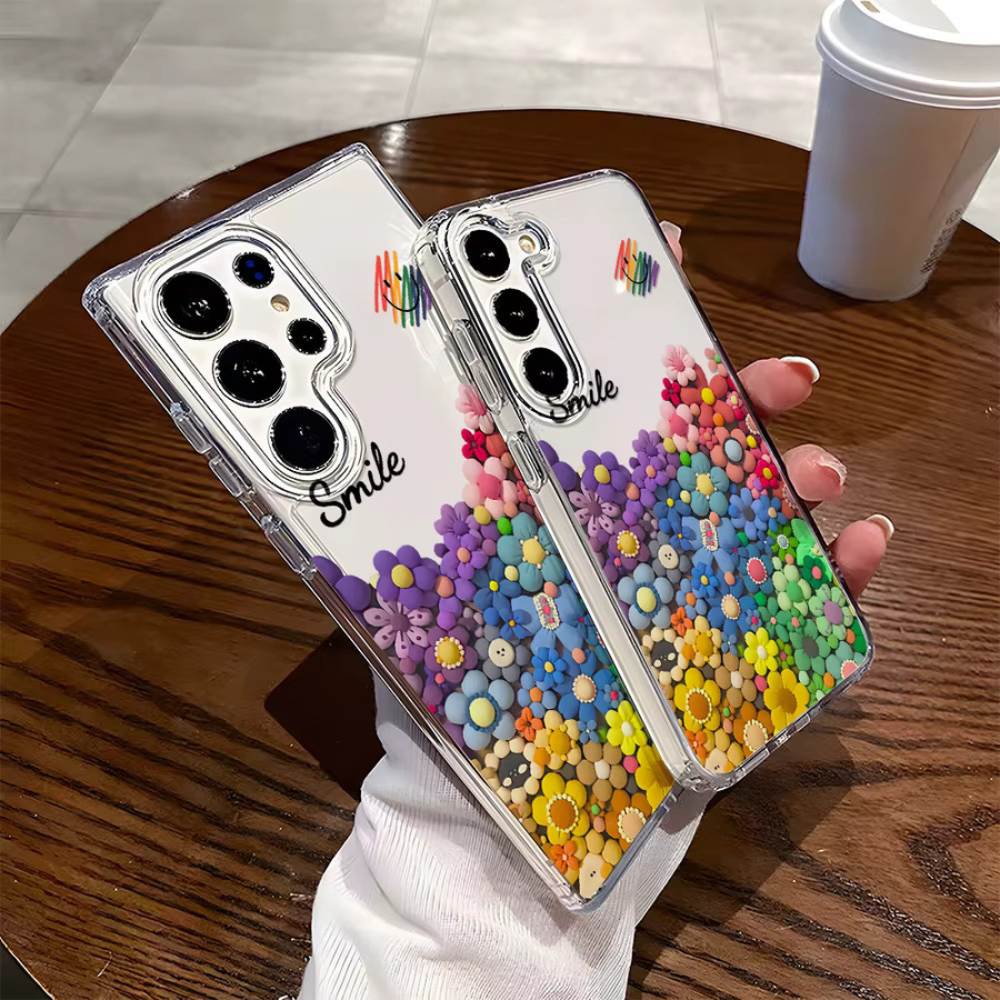 Stoßfeste Silikon Handyhülle mit Blumenmuster für Samsung Galaxy S25 Ultra, S24 Plus, S23, S22 und S20 FE, transparent - Bild 2