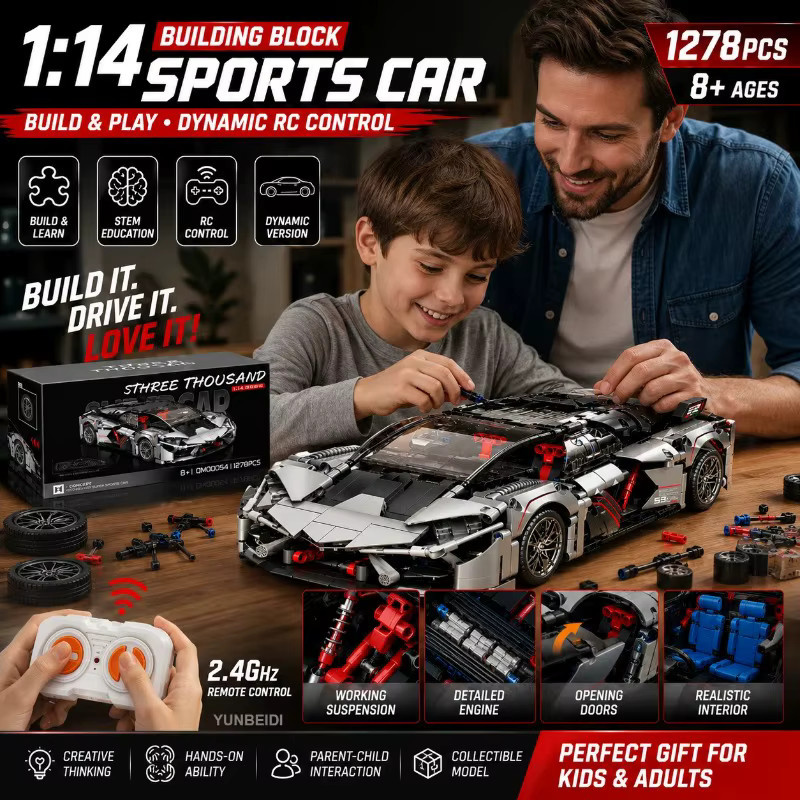YUNBEIDI Mechanischer Bausatz Rennwagen, Modell 1:14, 1129 Teile, ab 8 Jahren - Bild 1