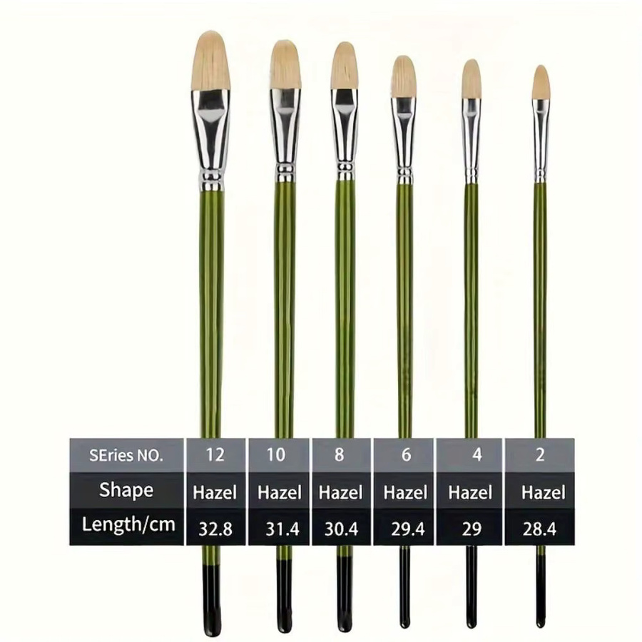 6-teiliges professionelles Haselnuss-Pinsel-Set von Yutiars mit natürlichen Chungking-Schweineborsten und langen Holzgriffen in Grün für Öl- und Acrylmalerei - Bild 2