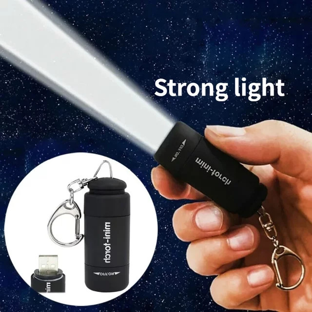 QHSPE Mini-LED-Taschenlampe als Schlüsselanhänger, USB wiederaufladbar, wasserdicht, Schwarz - Bild 1