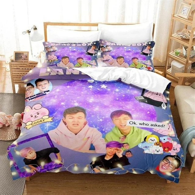 LankyBox Bettwäsche Set 3D Cartoon Foxy Boxy Purple Microfaser Bettbezug und Kissenbezug B/H: 173 x 218 cm - Bild 1