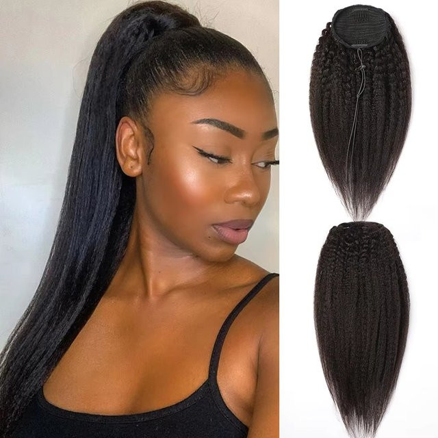 Dula A Hair Kinky Straight Echthaar-Pferdeschwanz-Verlängerung, Naturschwarz # 1B, Damen - Bild 1