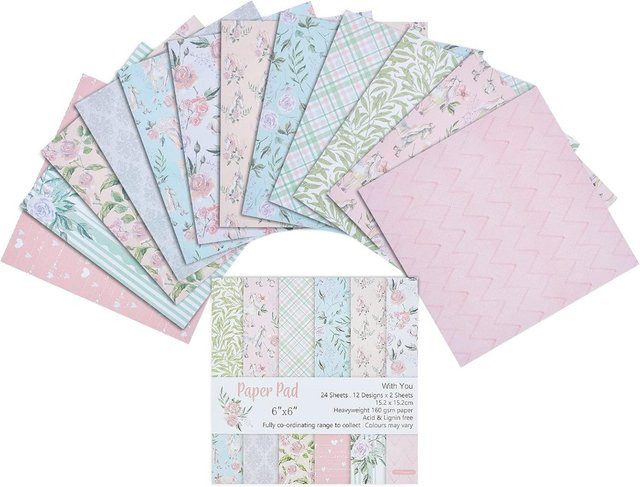 24 Blatt dekoratives Musterpapier in Rosa für Scrapbooking und DIY-Projekte, florale Motive, 15,24 x 15,24 cm - Bild 1