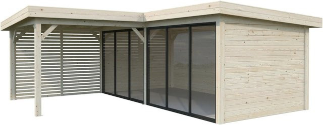 PALMAKO Pavillon Lenna Set 413 Slide in Braun mit transparenten Alu-Schiebetüren und Flachdach, B/T/H: 588 x 588 x 245 cm - Bild 2