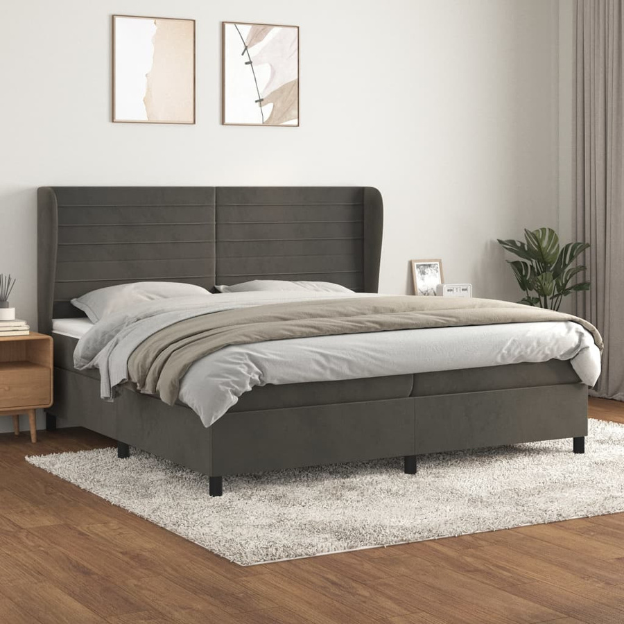 vidaXL Boxspringbett Hybrid mit Matratze und Taschenfederkern aus Samt in Dunkelgrau B/T/H: 200 x 200 x 118 cm - Bild 3