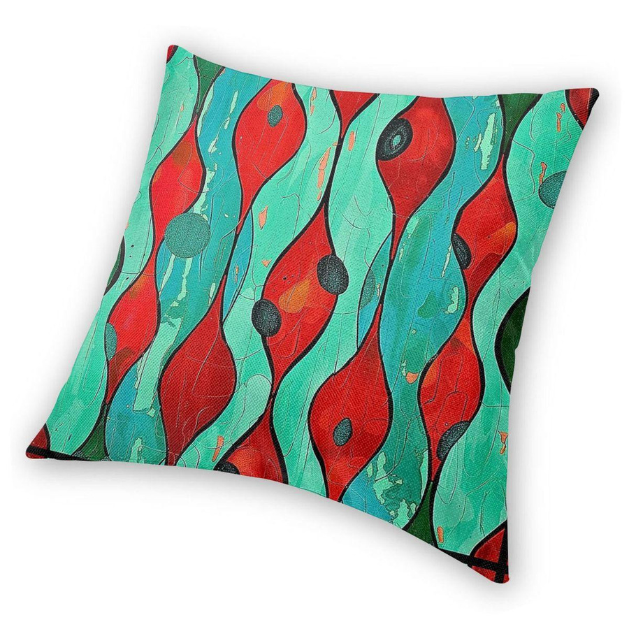 Lu Xika Chen Kissenbezug Retro Vintage in Türkis und Rot, quadratisch aus Polyester-Leinen-Samt mit Reißverschluss, B/T/H: 18 x 18 x 0 cm - Bild 3