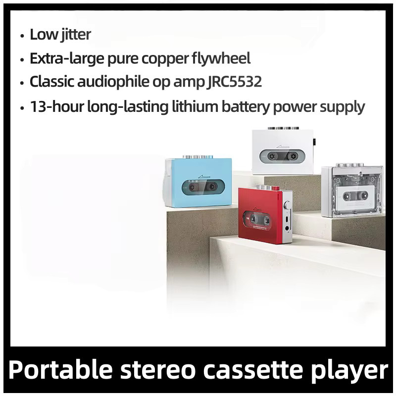 GZWENJIE Tragbarer Retro-Kassettenspieler Walkman in Transparent Blau mit Stereo-Funktion und USB-Betrieb - Bild 2