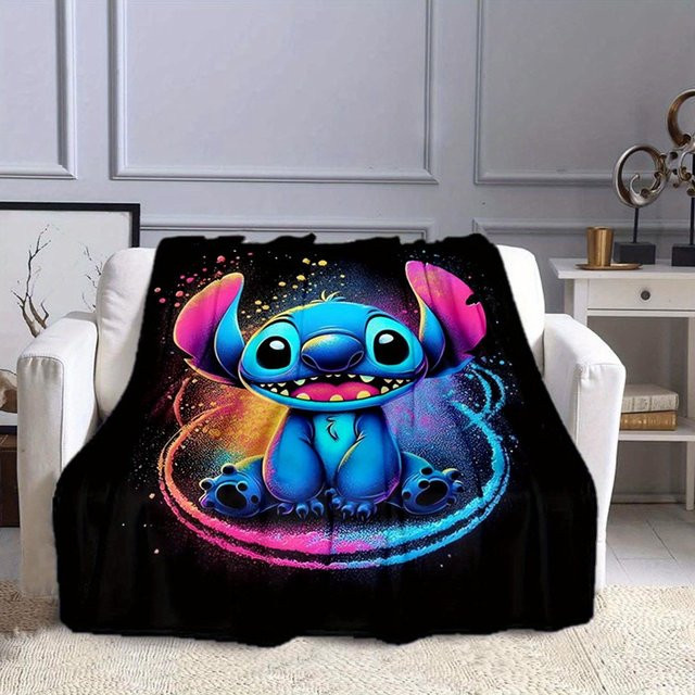 LjqSix Stitch Druckdecke aus Flanell in Multicolour, weiche Ganzjahresdecke mit Cartoon-Design, B/H: 80 x 120 cm - Bild 1