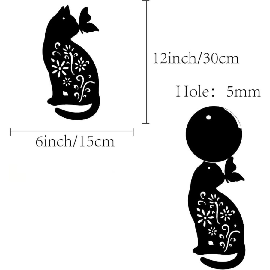 CIFBUY Wandkunst aus Metall in Schwarz mit Katzen- und Schmetterlingsmotiv als hängende Dekoration, Breite: 30,5 cm, Höhe: 15,2 cm, Tiefe: 15,2 cm - Bild 3