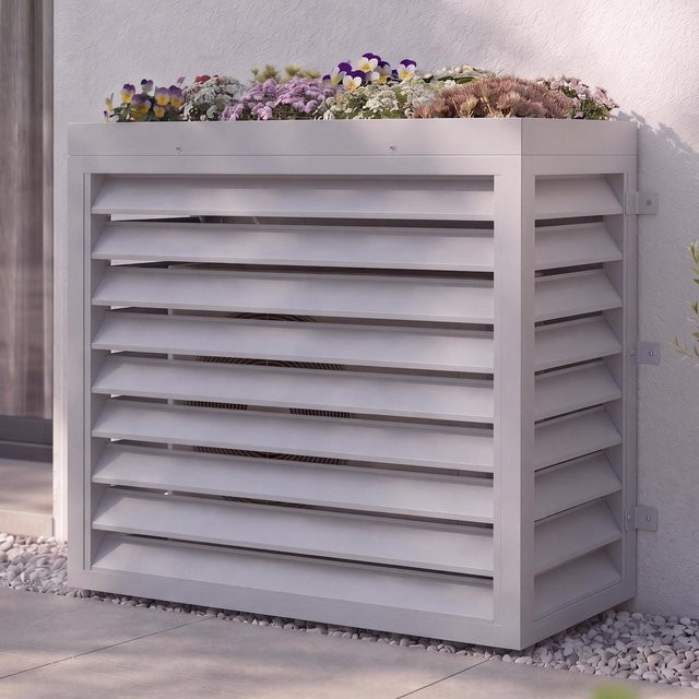 Verkleidung für Klimaanlage und Wärmetauscher MCW-O43 mit Pflanzkasten aus Metall in Grau-Weiß, B/T/H: 118 x 124 x 65 cm - Bild 1