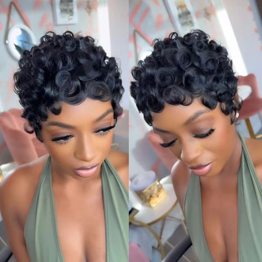 UVEOUS Pixie Cut Perücke aus Echthaar, Damen, kurz - Bild 3