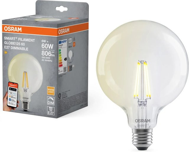 Osram Matter LED Leuchtmittel E27 Globeform G60, dimmbar, warmweiß, transparent, 6 W, 806 lm, Höhe: 16,8 cm, Durchmesser: 12,5 cm - Bild 1
