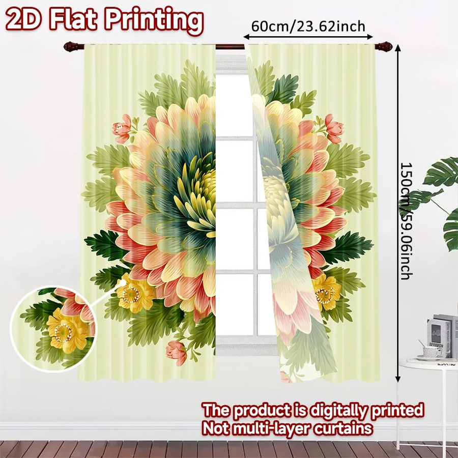 Tonnika Chen Set aus 2 flachen Druckvorhängen mit Blumenmotiv aus Polyester, B: 100 cm, H: 70 cm - Bild 3