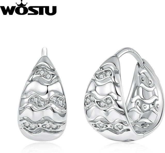 WOSTU Huggies-Ohrringe, platinierte, gewellte Zirkon, Damen - Bild 1