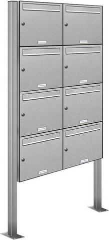 AL BRIEFKASTENSYSTEME Freistehendes Briefkasten-Mehrfachsystem für 8 Parteien in Silber, B: 153,489 cm, H: 170,0 cm, T: 11,6 cm - Bild 1