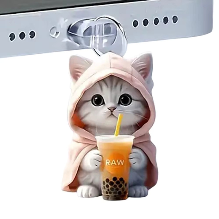 Dekorativer Telefon Staubstecker Süße Katze als Hängezubehör für iPhone und Samsung mit USB-C-Schnittstelle in Pink und Multicolour - Bild 2