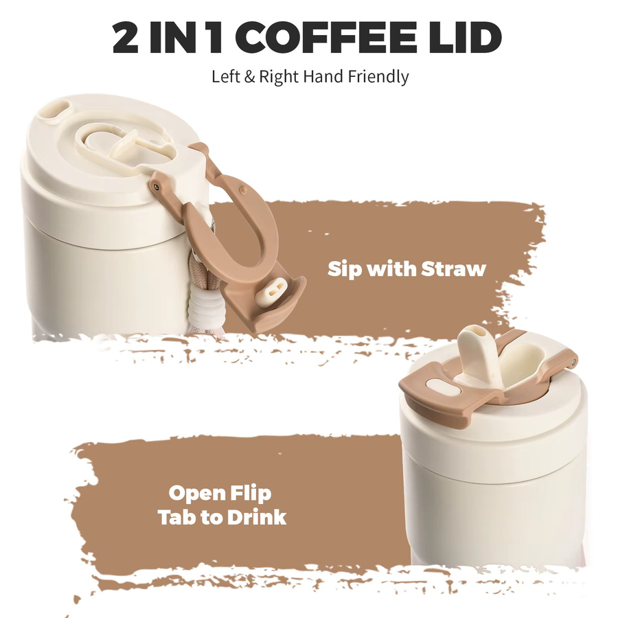 WATERSY Kaffeebecher aus Edelstahl mit Strohhalmdeckel, doppelwandig isoliert, Grün, 400 ml oder 550 ml - Bild 2
