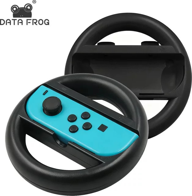 Data Frog Schwarzes Ergonomisches Lenkrad für Nintendo Switch und OLED Joy-Con Renn-Adapter - Bild 1