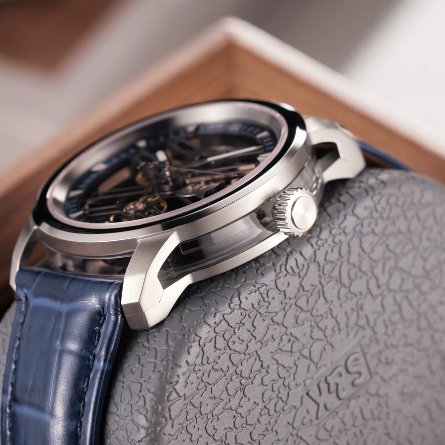 OBLVLO Armbanduhr Automatik, Edelstahl, Blau, Leder, Herren - Bild 4