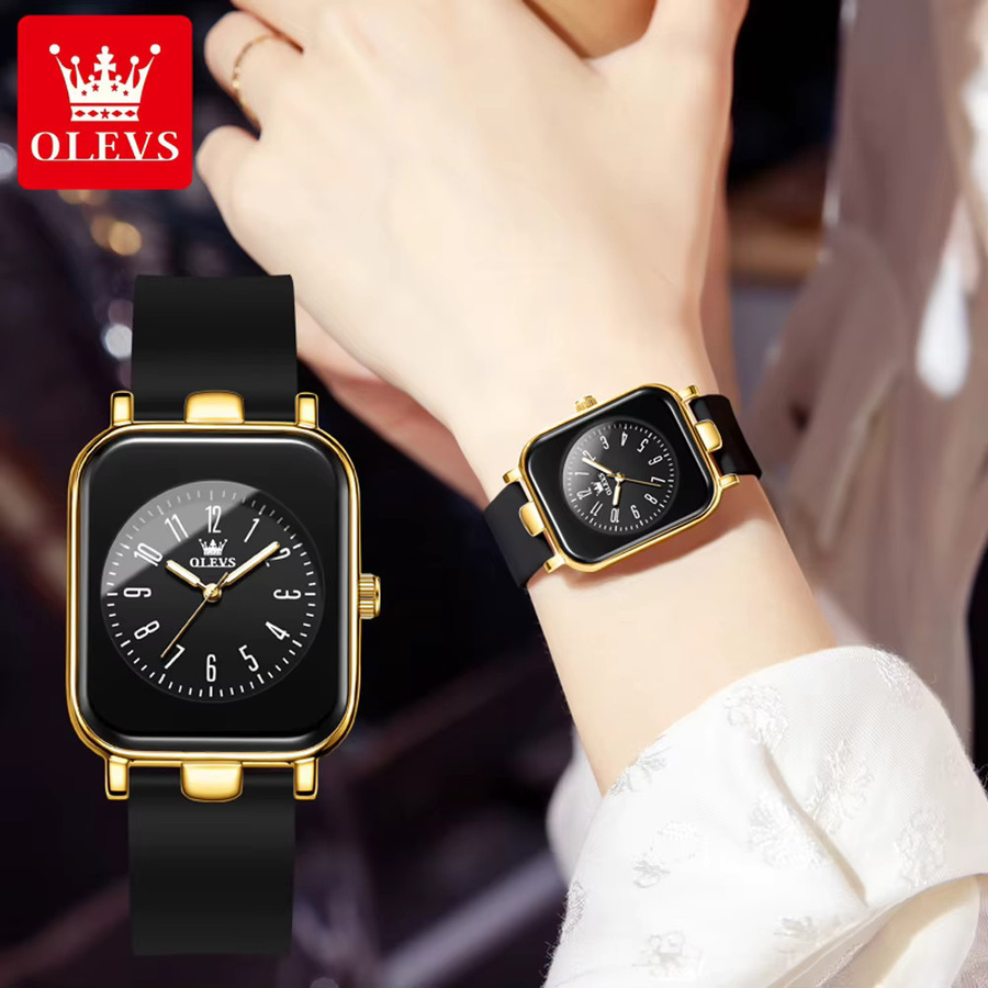 OLEVS Armbanduhr, Quarz, Silikonarmband, eckig, Roségold, Damen - Bild 3