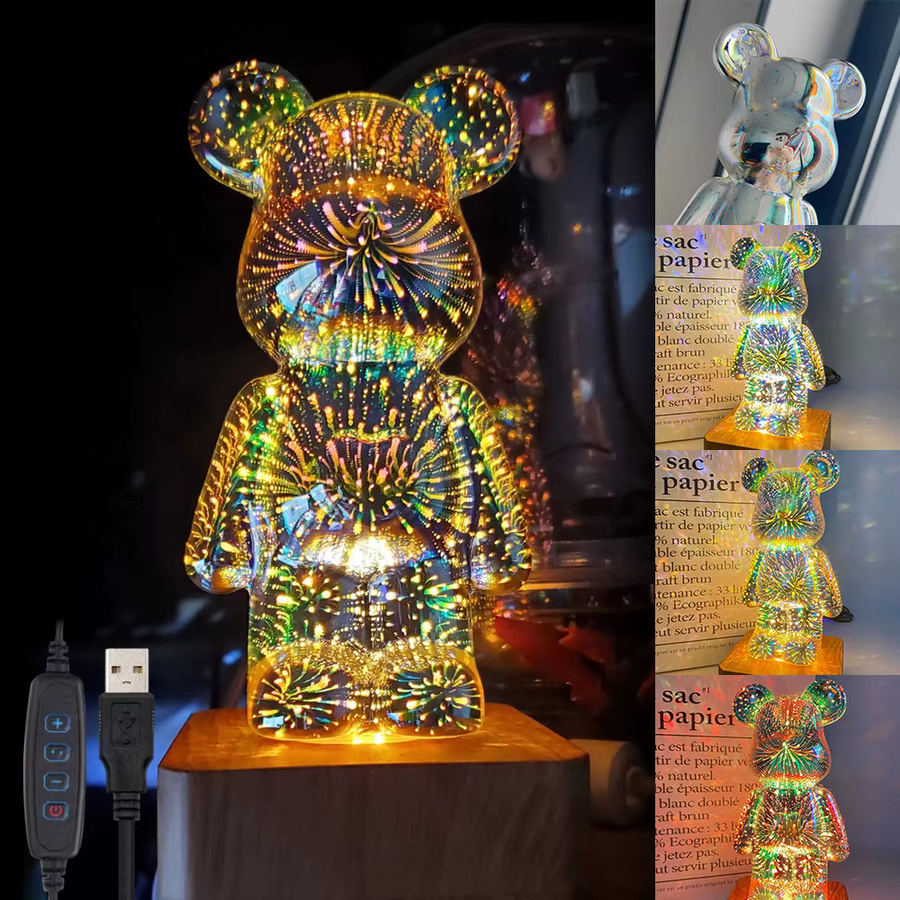 PARKSON LED-Feuerwerkslampen 3D-Bären-Nachtlicht mit USB-Anschluss, dimmbarer Projektor in Multicolour für Schlafzimmer und Tischdekoration - Bild 4