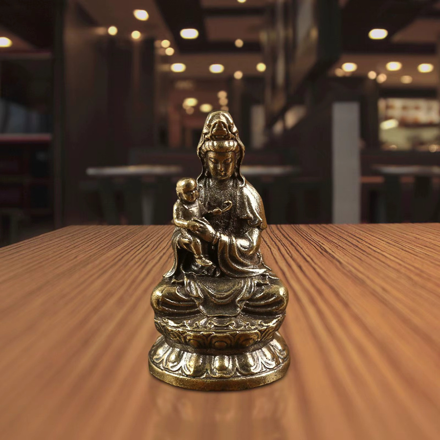 Homyl Guanyin Statue Buddha Figur Gold – Buddhistische Göttin der Barmherzigkeit mit Kind für Feng Shui Dekoration - Bild 2