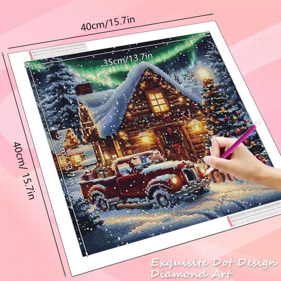 HUACAN Diamant-Malerei-Set Winterhaus mit Weihnachtsbaum als Diamant-Mosaik Dekoration für dein Zuhause - Bild 2