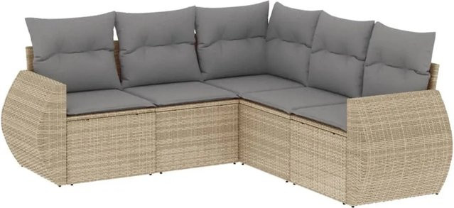 vidaXL 5-tlg Garten-Sofagarnitur L-Form aus Poly-Rattan in Beige mit Sitzkissen und Rückenkissen - Bild 1