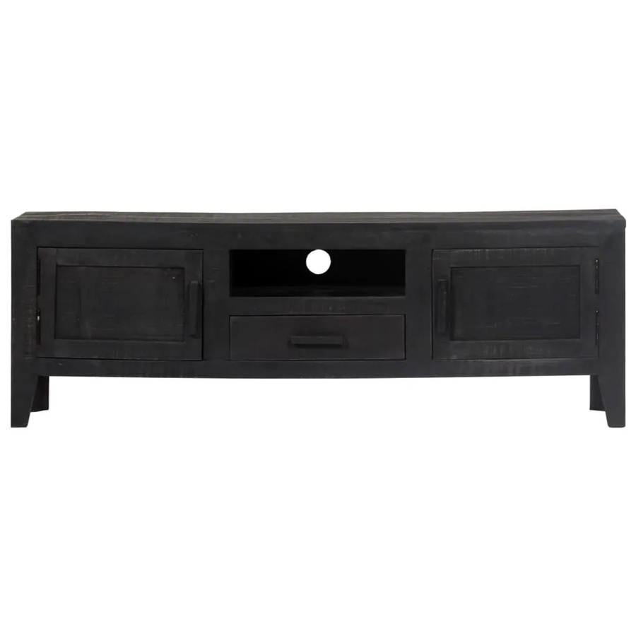 vidaXL TV-Schrank aus Mango Massivholz in Schwarz, modern mit Medienfächern, B/T/H: 118 x 30 x 40 cm - Bild 2
