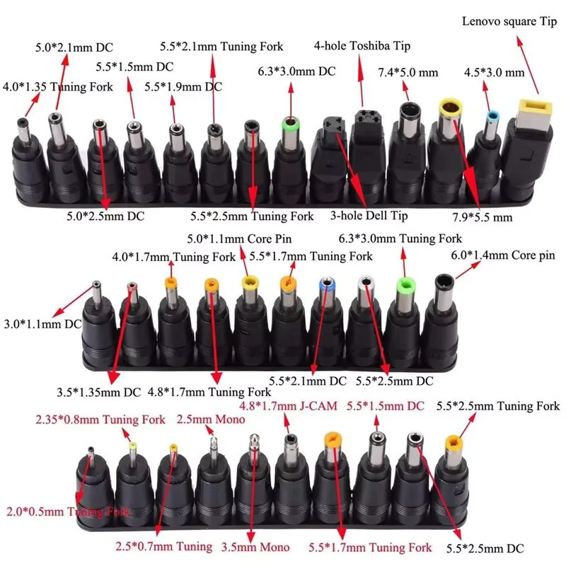 YTDMEN Universal DC Netzteil Stecker Set in Schwarz mit 8 bis 34 verschiedenen Adaptern für Notebook und Laptop Ladegeräte, 5,5 mm x 2,1 mm - Bild 3