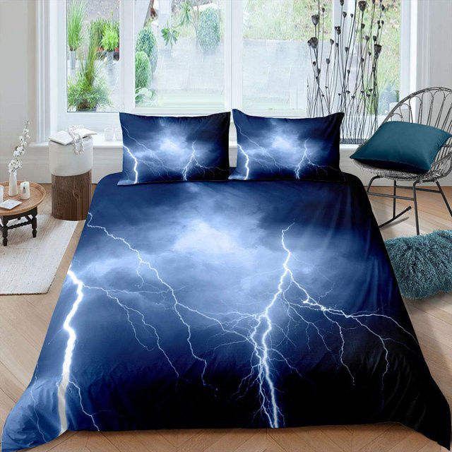 Bettwäsche-Set Your Warm Home Donner und Blitz Wolke Naturkatastrophe Landschaft, Blau, Polyester, 1 Stück Bettbezug und 1 Stück Kissenbezug, B/H: 135 x 200 cm - Bild 1