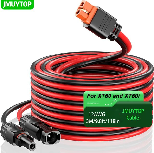 JMUYTOP Solarpanel Verlängerungskabel mit XT60i Buchse, 3 m Länge, 4mm2 12AWG, für EcoFlow River und DELTA LiFePO4 Powerstation - Bild 1
