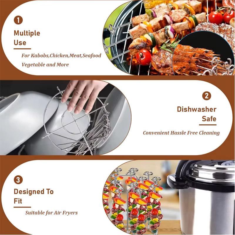 12er Set JYN Grillspieße aus Edelstahl in Silber für Airfryer, Ofen und BBQ - Bild 2