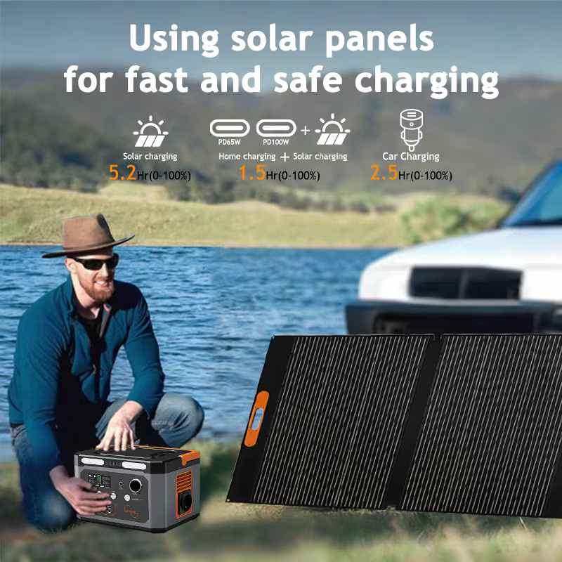 CHUBAN Tragbare Powerstation 600W Solargenerator mit 220V AC-Ladegerät und Lithium-Batterie in Schwarz - Bild 3