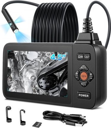 VEVOR Triple Lens Endoskopkamera mit 4,5 Zoll HD IPS Bildschirm, 8x Zoom, IP67 wasserdicht, 5m starres Kabel, Schwarz - Bild 1