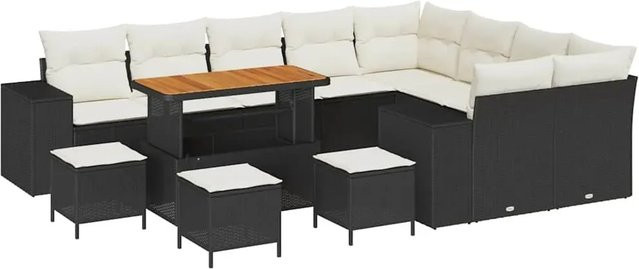 vidaXL Garten-Sofa-Set aus Polyrattan in U-Form mit Polstern und Ottoman, 13-teiliges Outdoor-Möbelset in Schwarz und Beige - Bild 1