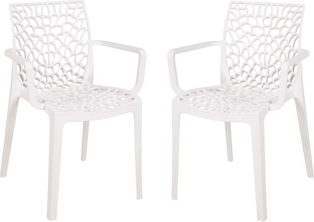 DELUKE Gartenstuhl 2er Set IVAR aus Kunststoff in Weiß, wetterfeste stapelbare Outdoor-Stühle mit Armlehnen für Terrasse und Garten - Bild 1