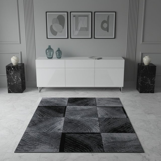 Kadima Design Kurzflorteppich INN, kariert, Schwarz, Breite: 80 cm, Länge: 150 cm - Bild 1