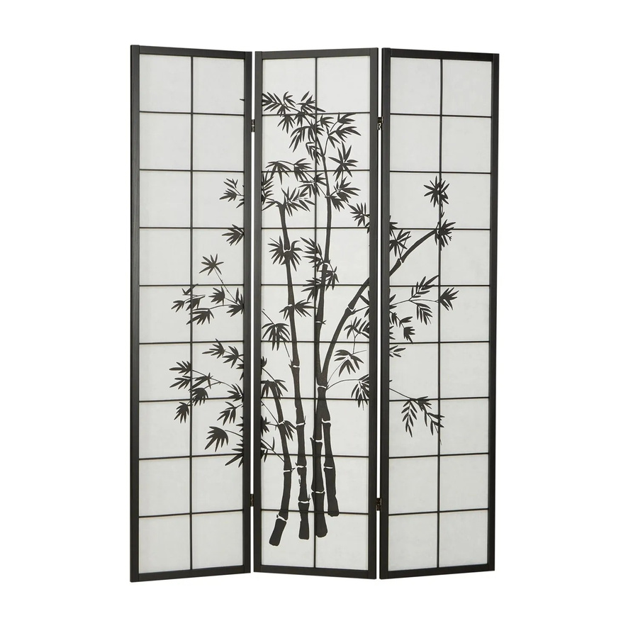 Homestyle4u 3-tlg. Shoji Paravent mit Bambusmotiv in Schwarz aus Holz und Reispapier, B/H: 132 x 179 cm - Bild 2