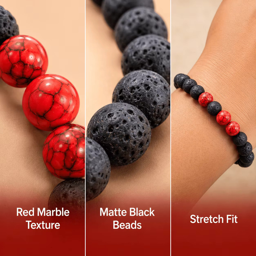 Armband, rot-schwarz, Perlen, mattes schwarzes Finish - Bild 3