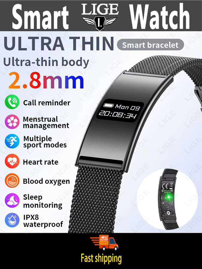 LIGE Smartwatch, Schwarz, Milanaise, Unisex, Wasserdicht - Bild 7