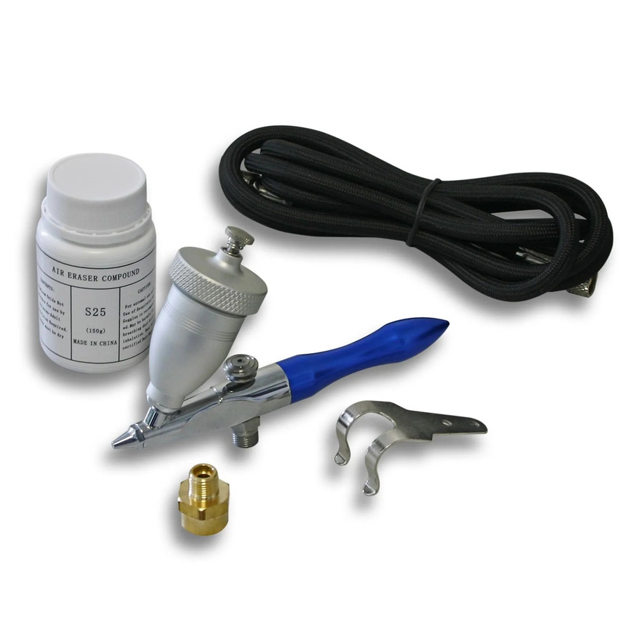 Wiltec Airbrush Air Eraser Mini Sandstrahlpistole mit 0,5 mm Düse und 15 ml Becher in Silber und Multicolour - Bild 2