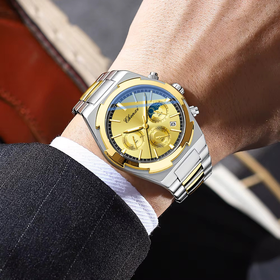 CHENXI Chronograph Armbanduhr Edelstahl, Silber, Herren - Bild 3