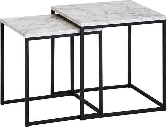 FineBuy Beistelltisch 2er Set in Marmor Optik Weiß mit Metallgestell für dein Wohnzimmer - Bild 1