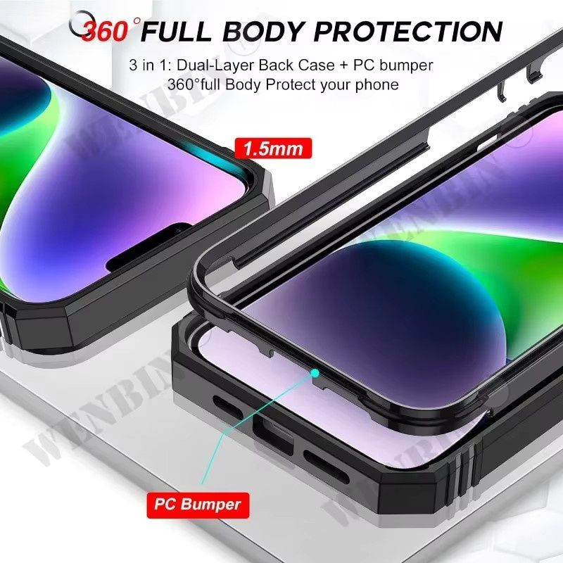 WENBIN Heavy Duty Schutzhülle für iPhone mit 360 Grad Kickstand und Kameraschutz in Schwarz, Pink oder Grün - Bild 2