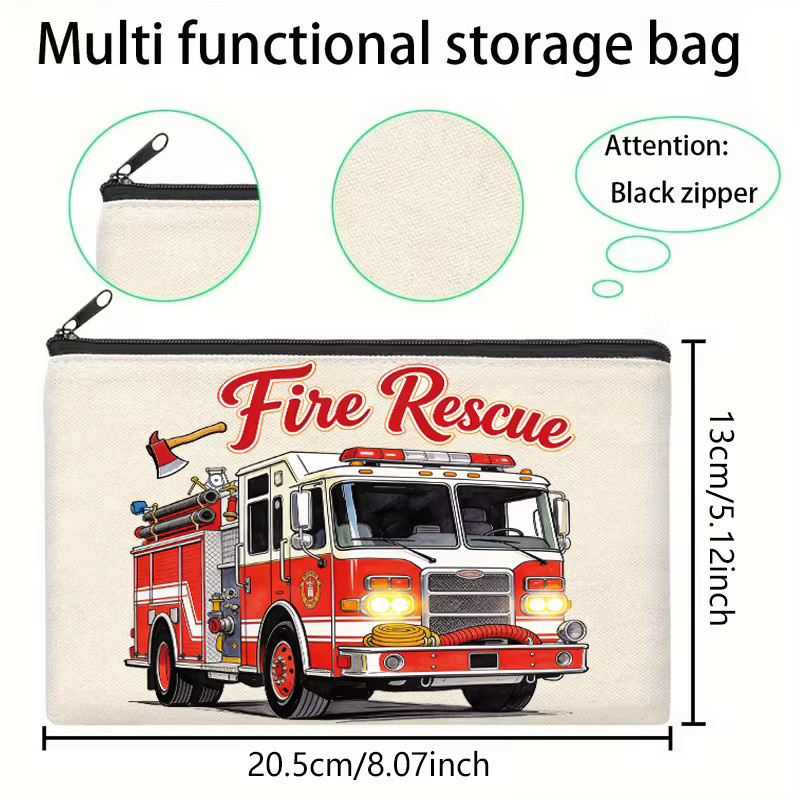 Multifunktionale Aufbewahrungstasche aus Segeltuch mit Feuerwehrauto-Muster in Weiß - Bild 2