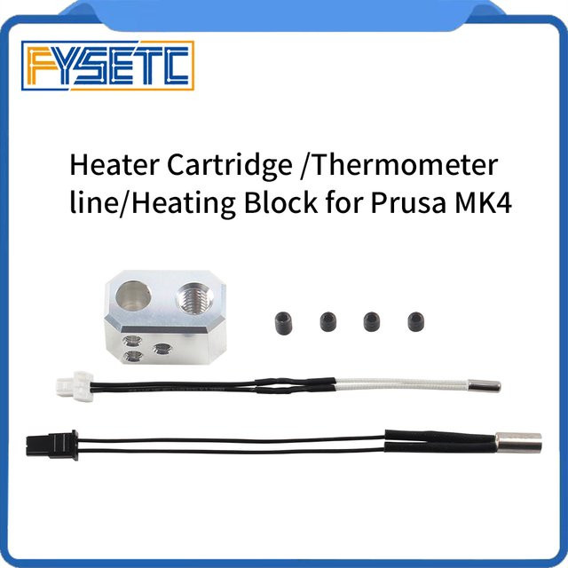 Prusa MK4 Heizblock-Kit mit 24V 40W Heizpatrone und Thermometerleitung in Silber für FDM 3D-Drucker-Extruder - Bild 1