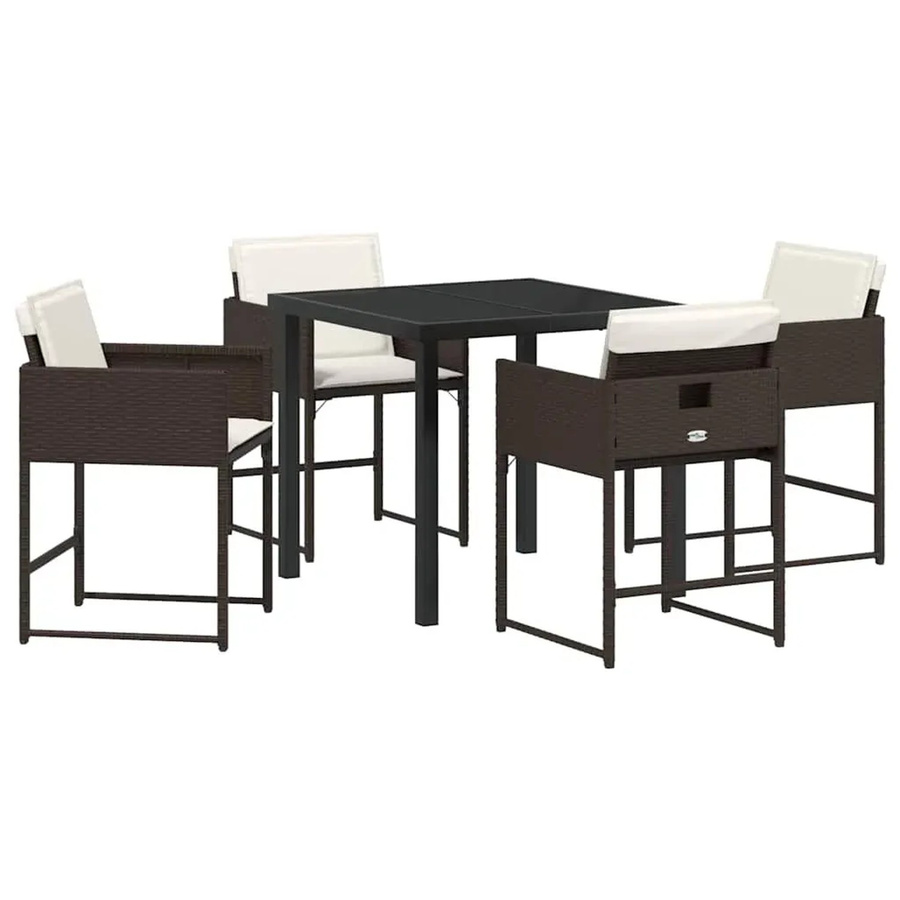 vidaXL Garten Essgruppe aus Poly-Rattan in Braun mit 5-teiligem Set, quadratischem Tisch und Kissen - Bild 2